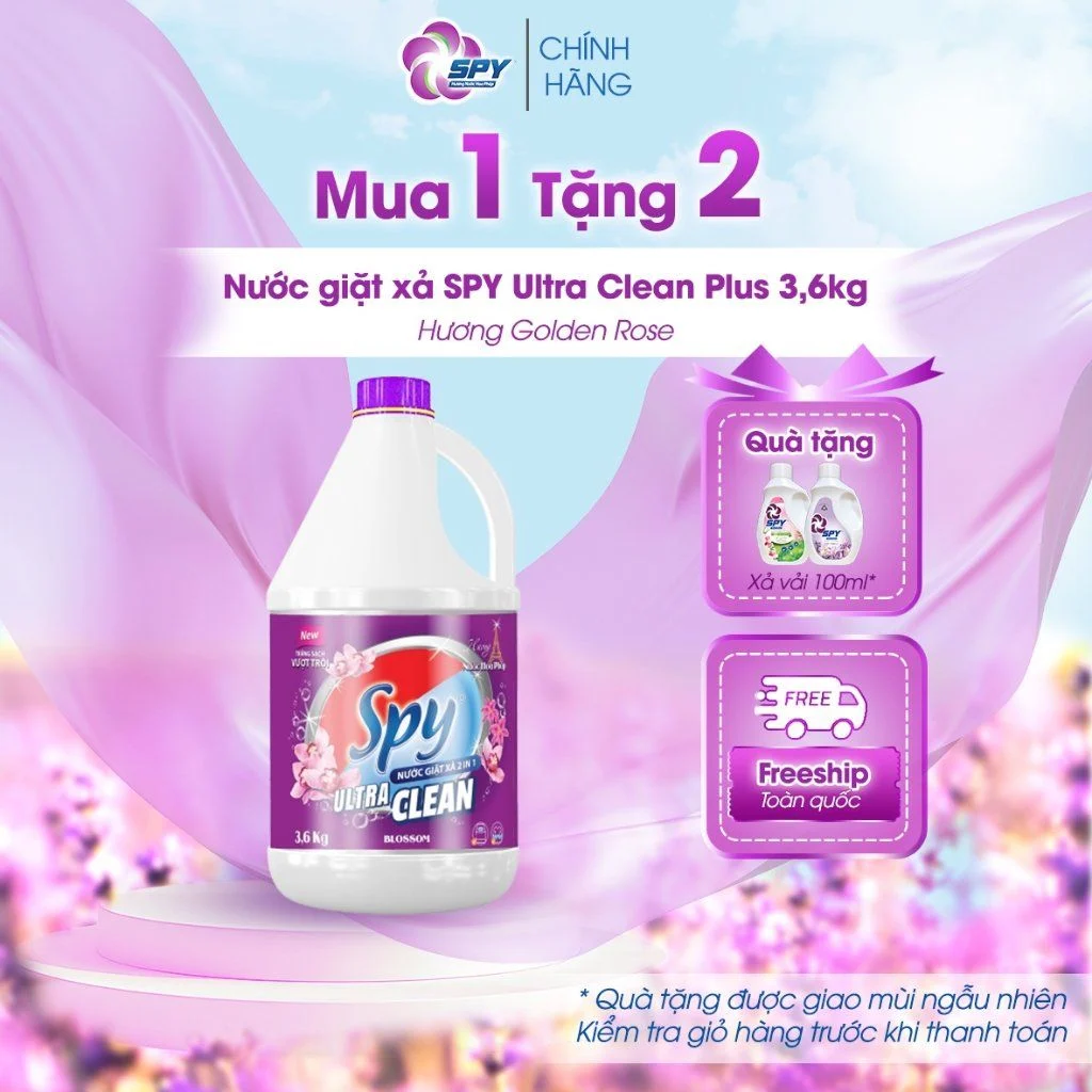 Nước giặt xả 2 trong 1 SPY Ultra Clean lưu hương bền lâu 3,6kg