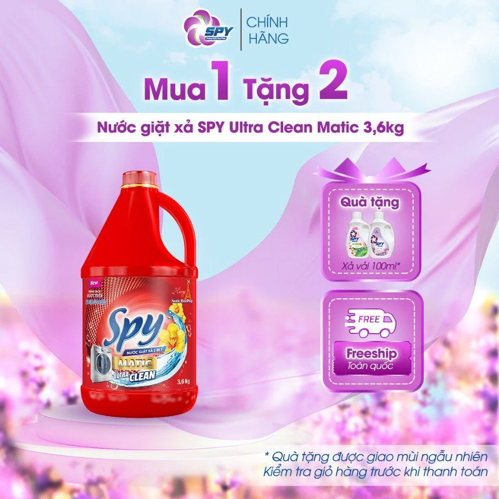 Nước giặt xả 2 trong 1 SPY Ultra Clean Matic Công thức ít bọt, chống tái bám cho máy giặt cửa trước 3,6kg