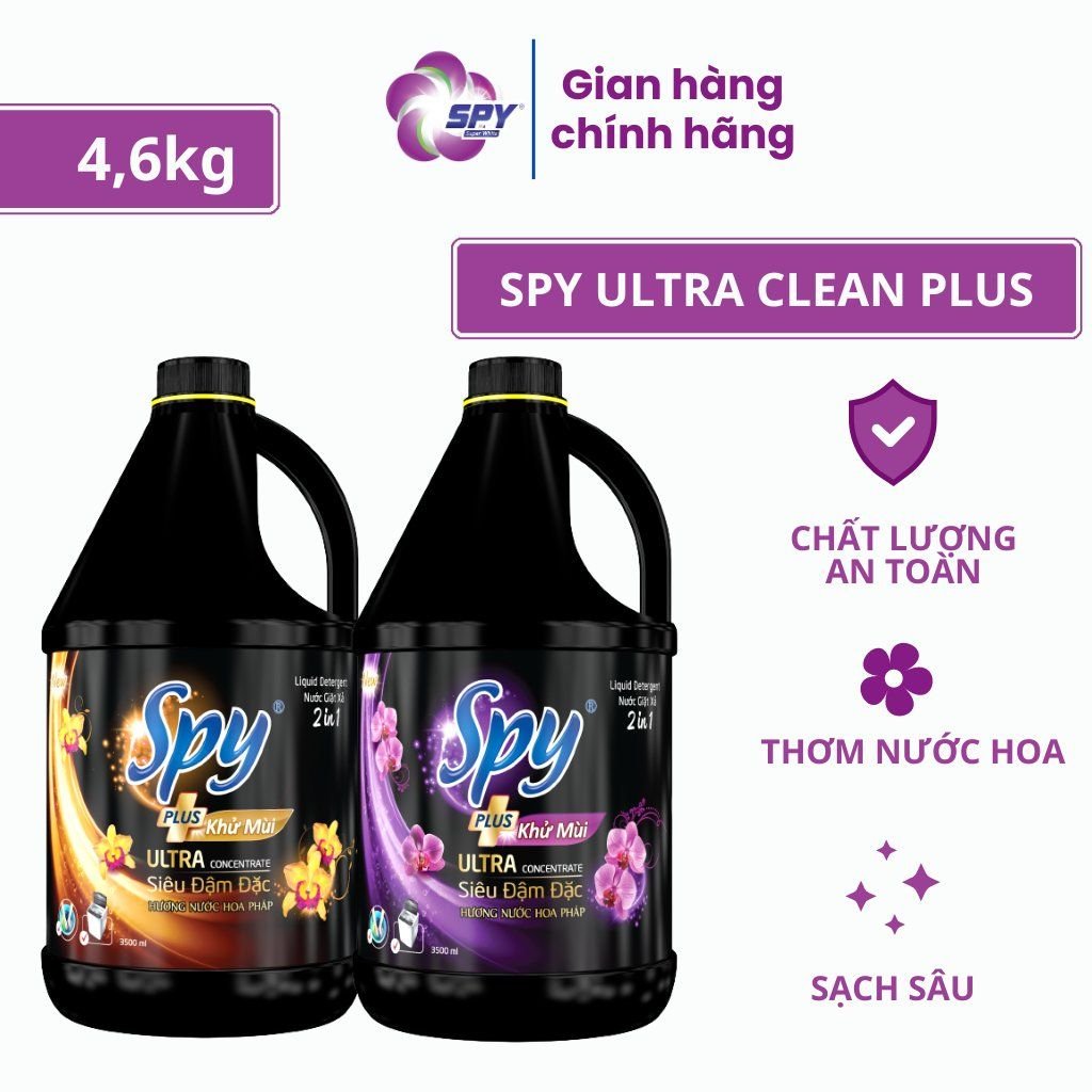 Nước giặt xả 2 trong 1 SPY ULTRA CLEAN PLUS Sạch Sâu Thơm Lâu 4,6kg