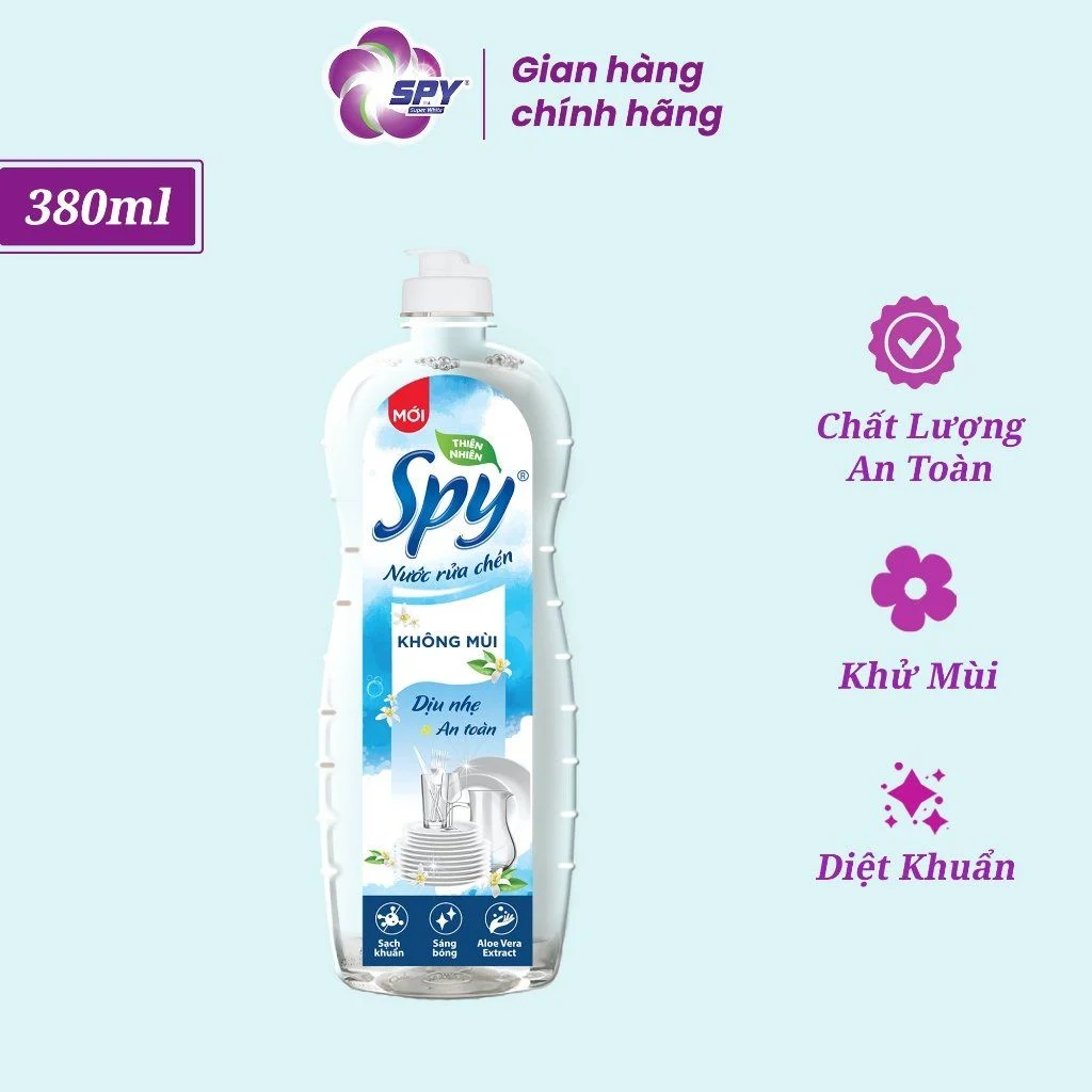 Nước rửa chén SPY thành phần thiên nhiên hương Quế, Gừng Sả khử mùi hôi tanh  380ml