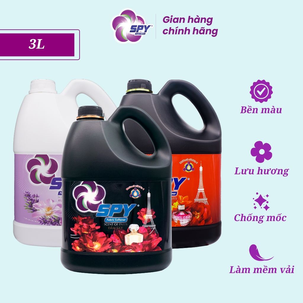 Nước xả vải Spy 5 trong 1 công nghệ hạt lưu hương, chống mốc, hương đắm say 3L